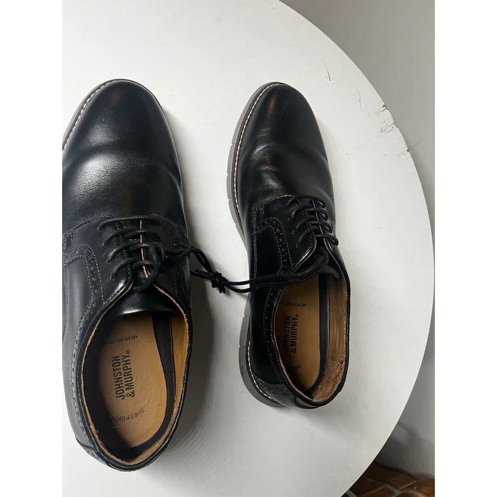 Johnston Murphy Mens Holden Black Leather Oxford Dress Shoes Plain Toe Size 10.5